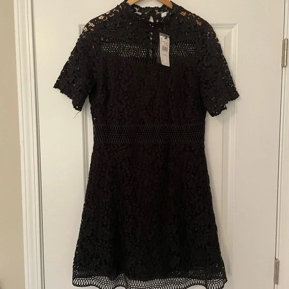 NWT Mango Gipure Black Lace Overlay Dress - Picture 3 of 9